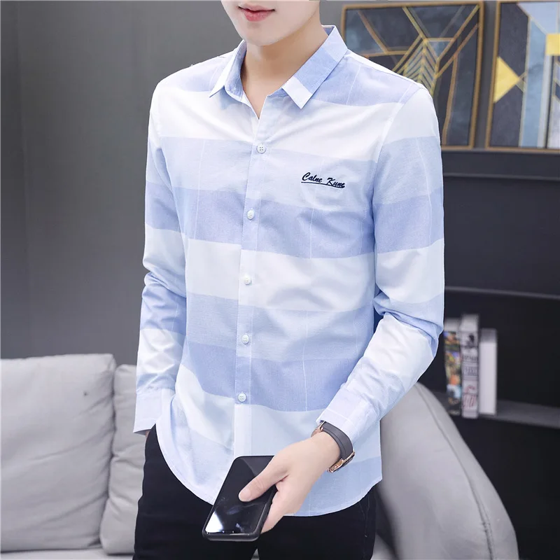 Brand New Shirts Business Attire Men's Lapel Youth Personality Long Sleeve Cardigan All-match Slim Stripe Fashion High Quality