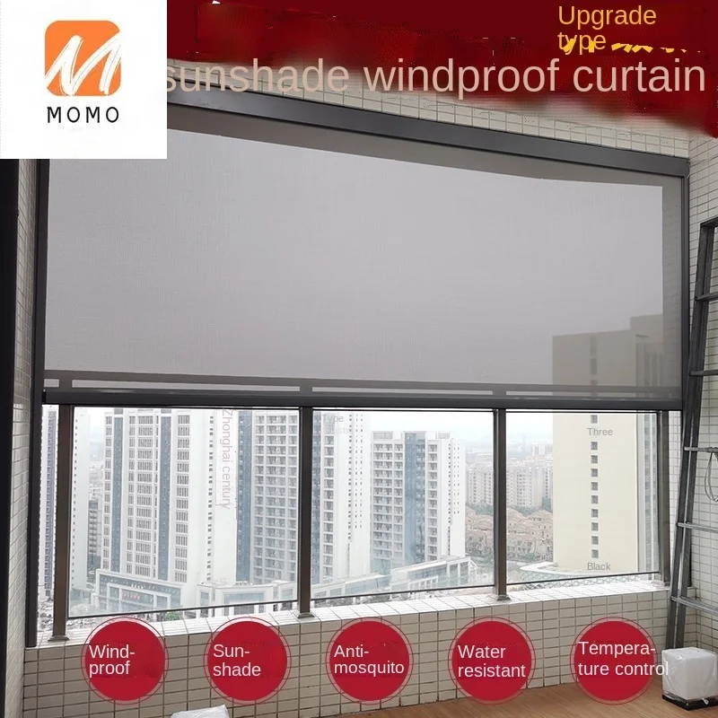 Windproof Balcony Roller Shutter Courtyard Pavilion Thermal Insulation and Sun Shading Sun Protection Mosquito Rainproof Outdoor