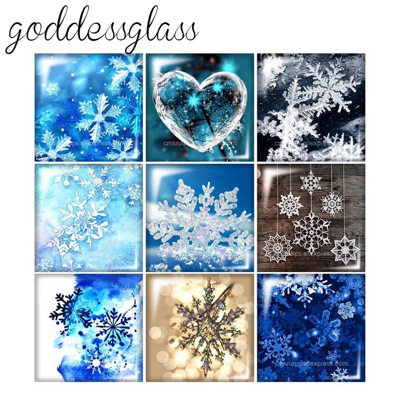 New Winer Snow Snowflake Christmas Square 10pcs mixed 12mm/20mm/25mm/30mm photo glass cabochon flat back Making findings