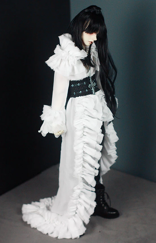 

G10-297 1/4 1/3 Uncle SSDF POPO68 SD BJD MSD doll baby clothes Long white gauze and black shiny silver silk waist 2pcs/set