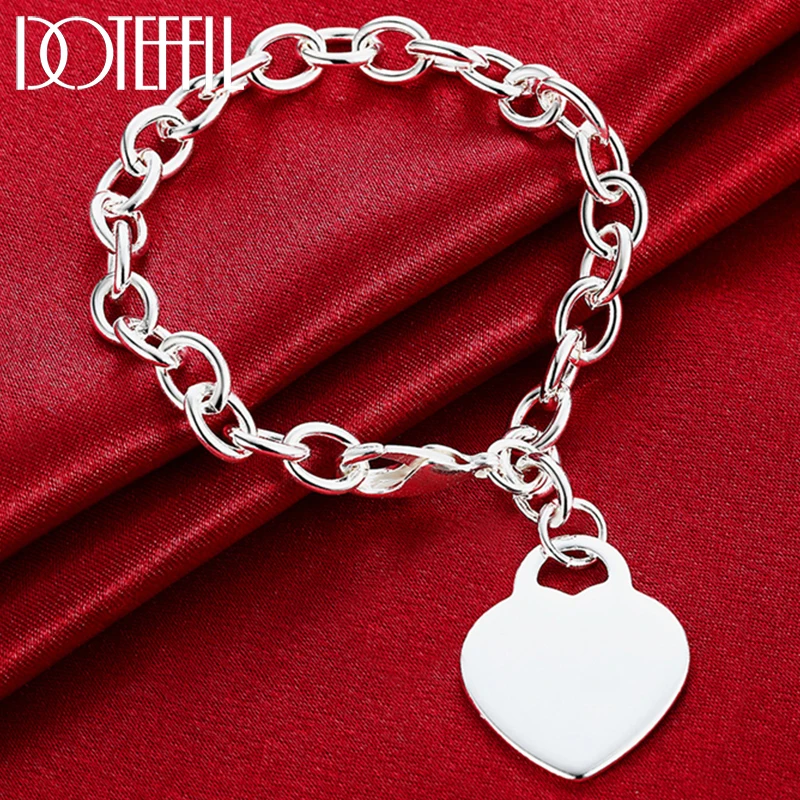 DOTEFFIL 925 Sterling Silver Heart Tag Pendant Bracelet For Woman Charm Wedding Engagement Fashion Party Jewelry