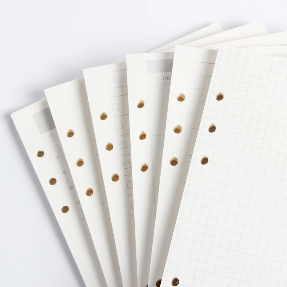 Classic 6 holes binder notebook inner paper core/refilling inner papers:line,grid,dots,list,daily weekly monthly planner A5 A6