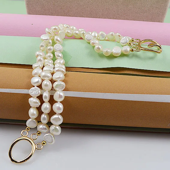 New Favorite Pearl Bracelet White 3Row Baroque Freshwater Pearl Gold Plated Chain Buckle Can Be Worn At Will Ladies Fine Jewelry