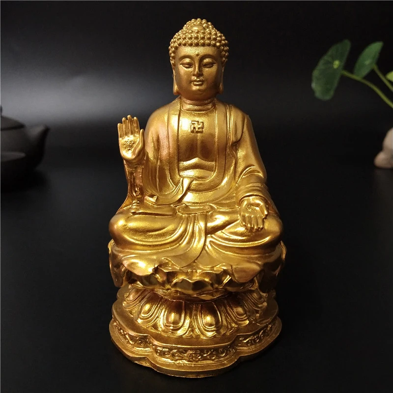 Estatua de Buda Feng Shui chino dorado, artesanías de resina hechas a mano, escultura de Buda de meditación, figuritas de decoración del hogar