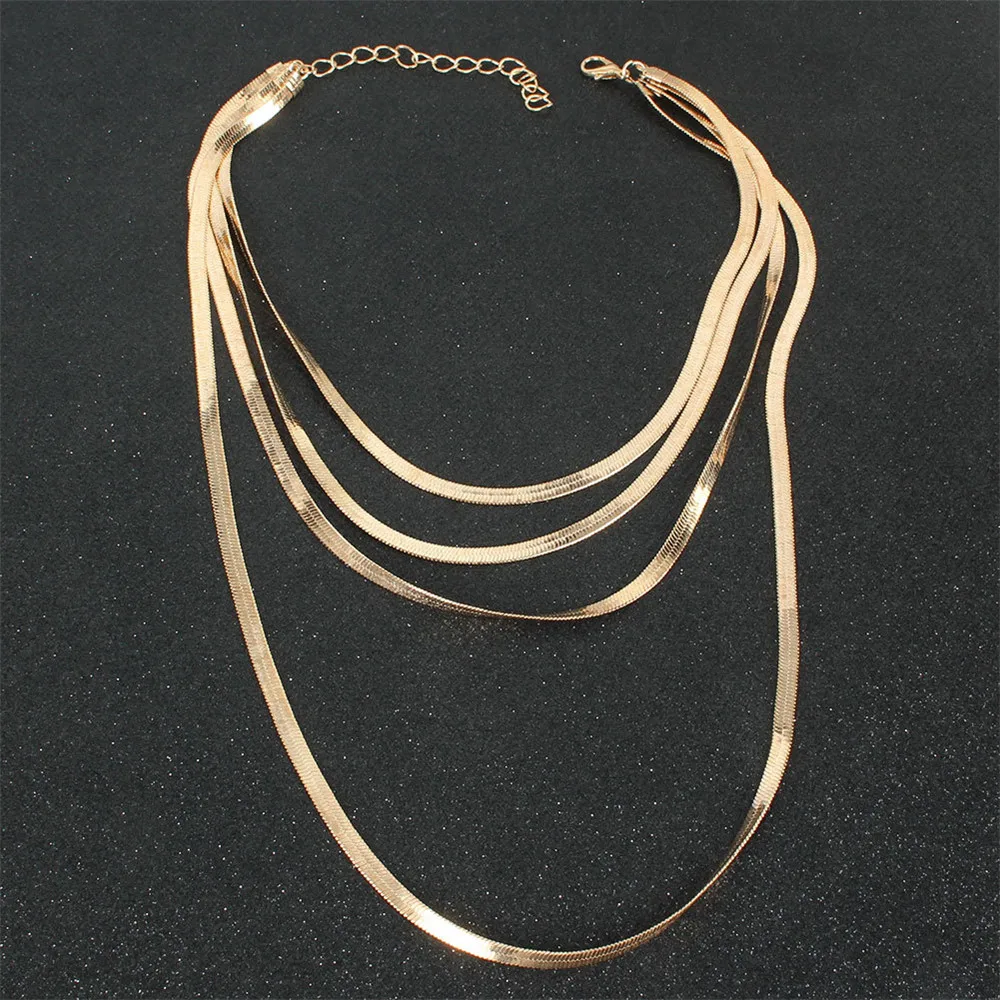 Fashion Boho Vintage Multilevel Punk Gold-plate Metal Snake Chain Necklace For Women New Geometry Punk Choker Jewelry Party Gift