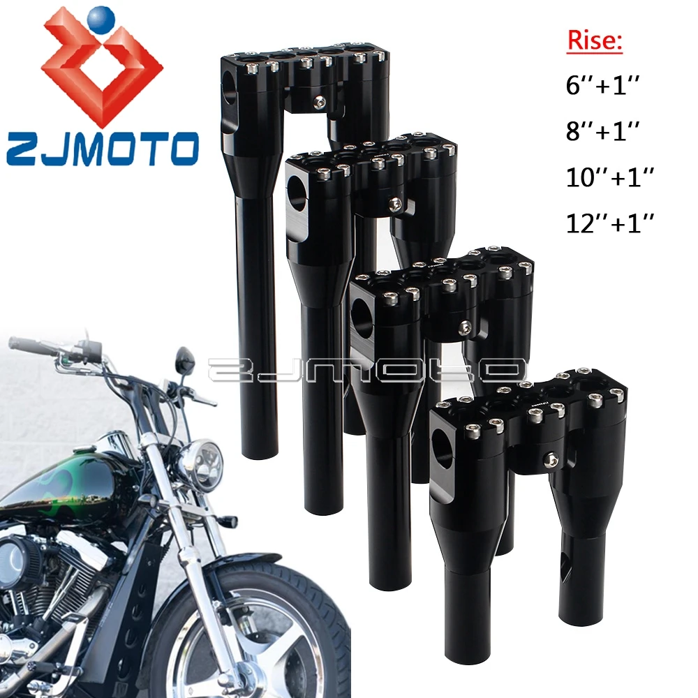 

CNC 25mm Motorcycle Handlebar Fat Bar Riser Mount Clamp 6" 8" 10" 12" Rise For Harley Softail Dyna LowRider Street Bob/Glide