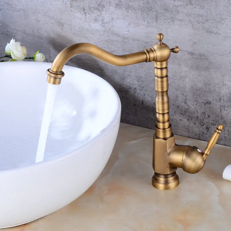 Antique Brushed Kitchen Faucet Bathroom Sink Basin Mixer Tap Brass Faucet 360 Swivel 9062A Crane