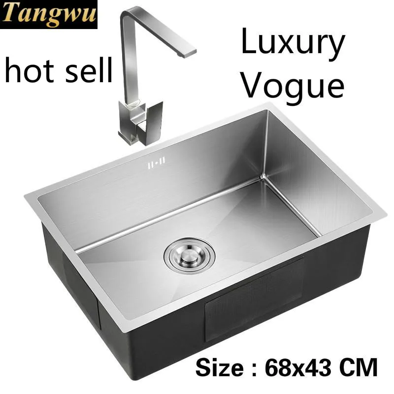 

Free shipping Household vogue kitchen manual sink single trough do the dishes 304 stainless steel hot sell 68x43 CM