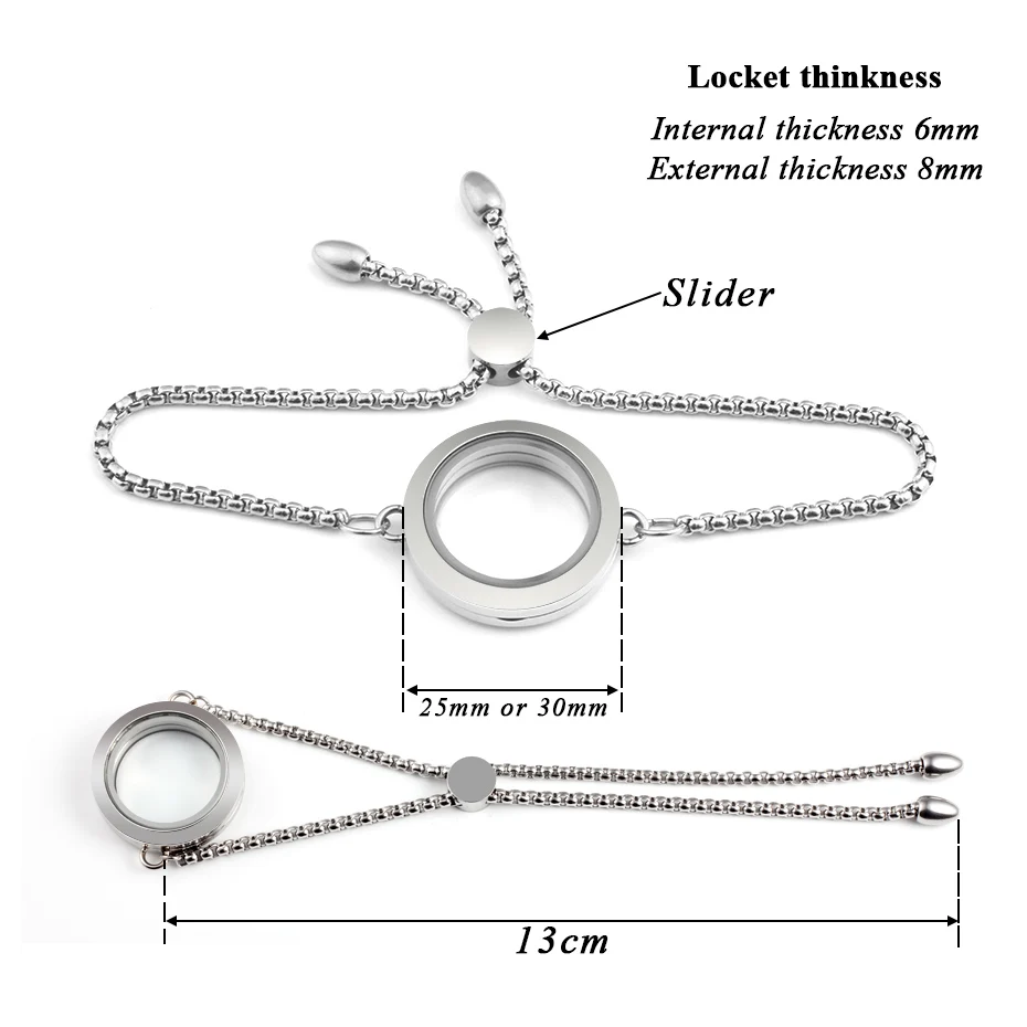 Carvort Twist Waterproof Floating Charms Glass Locket with Crystals Bracelet 316L Stainless Steel Pendant with Adjustable Chain