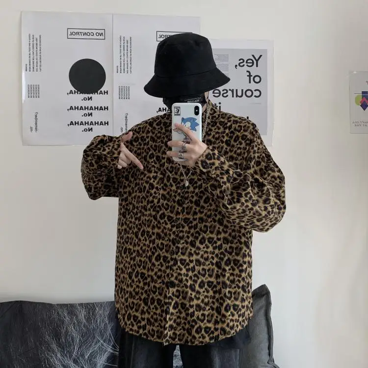 Leopard Blouses Male Hawaiian Shirt Men Japanese Kimono Cardigan Harajuku Japanese Streetwear Clothing Cool Blouse Male Shirt