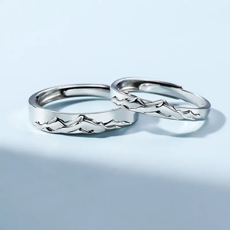 New couple silver color simple embossed mountain range adjustable ring fashion trend jewelry gift  J437