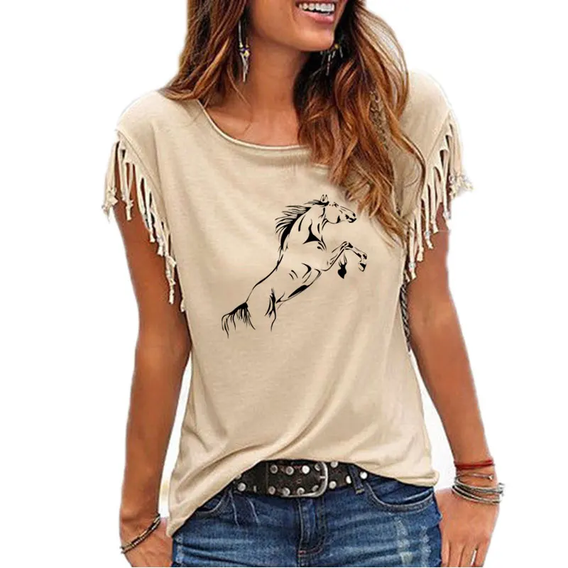 New Running Horse funny T-Shirt Women Loose Cotton Short Sleeve Female T-shirts Fashion Sleeveless Tees