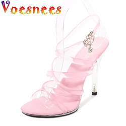 Voesnees Sandals Women 2021 New Sexy Model Show Crystal Shoes Cross Vamp Nightclub Romantic Sweet Party High Heel Dance Shoes