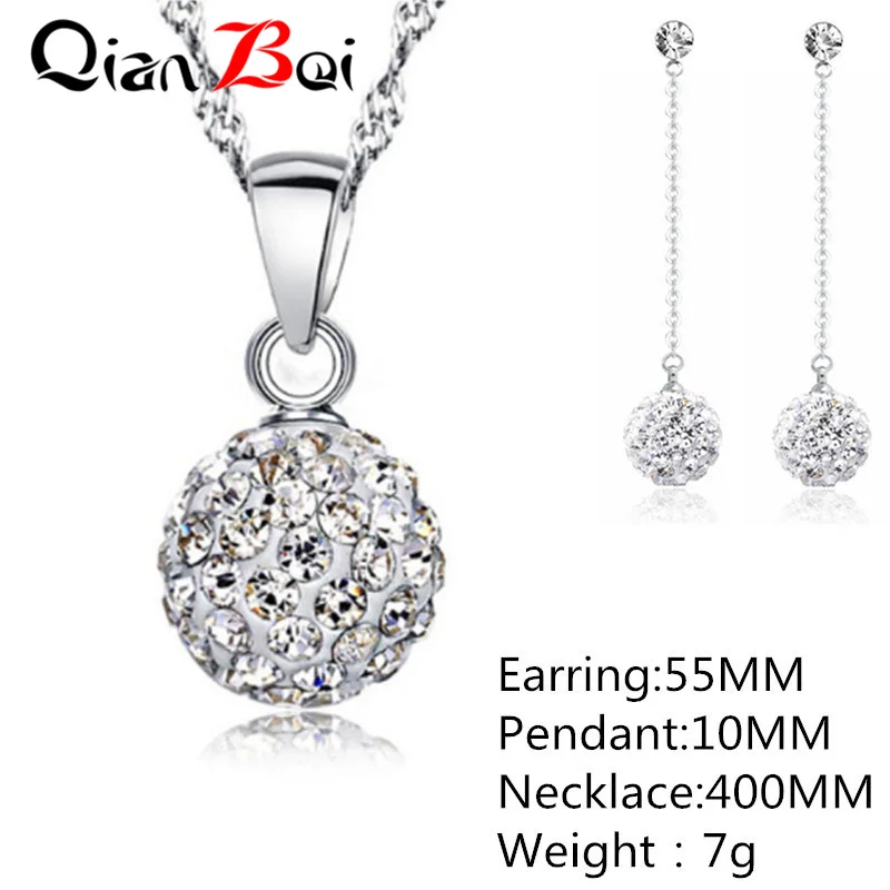 QianBei New Arrival13 Color 10MM Pendant Necklace Earrings Ball Crystal Earring Necklace Set For Women Fashion Jewelry Gifts