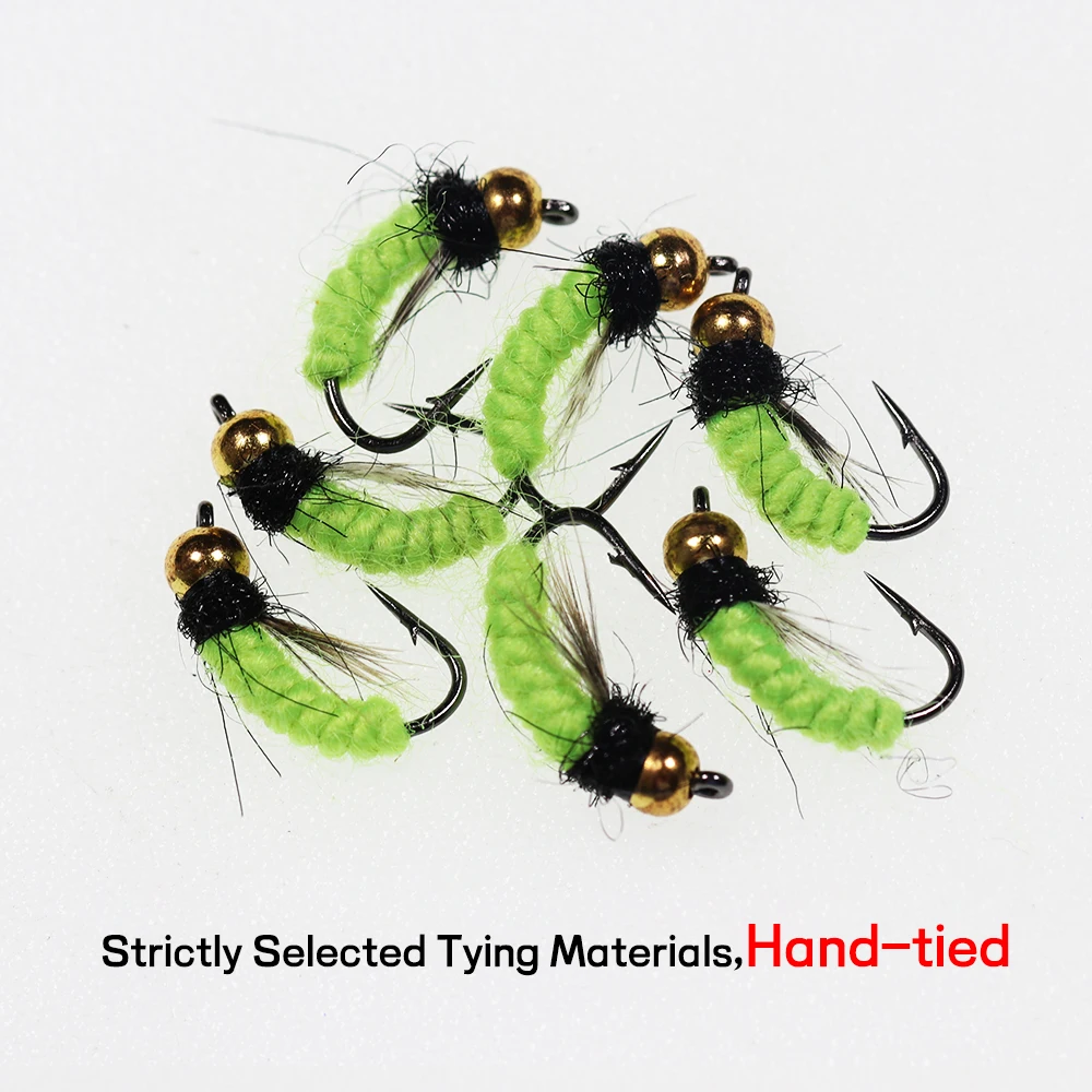 Bimoo 7PCS #12 Trout Fishing Flies UV Green Scud Cezch Fly Fishing Nymphs Lure Bait