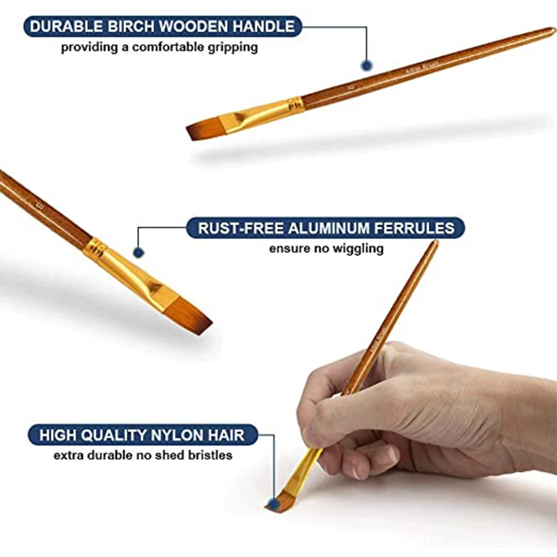 10pcs Paint Brush Set Multiple styles Nylon Hair Short Rod Brown Painting Brush For Oil Acrylic Watercolor Gouache Art Supplies