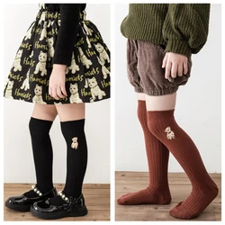 Fashion Kids Girls Knee High Socks Cartoon Bear Embroidery Cotton Socks For Girls Long Tube Sock Children School Socks 1-8Years