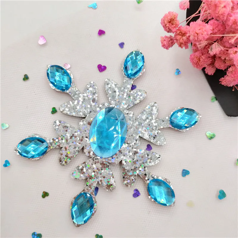 10 sztuk/partia crystal Snowflake aplikacje dla majsterkowiczów akcesoria do włosów dla dzieci Hairband Flower Dress Decoration