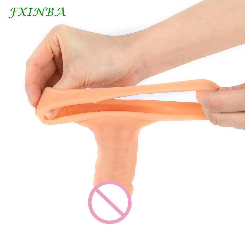 FXINBA New 14-28cm Realistic Penis Extender Sleeve Reusable Condoms Adults Sex Toys For Men Delay Ejaculation Dick Enlargement