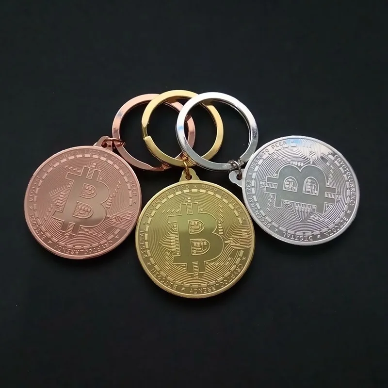 1PC 2020 Hot Bitcoin Key Chain Copper Plated Key Ring  Key Ring Commemorative Collectors Fashion Jewelry Friends Gifts Bag Pend
