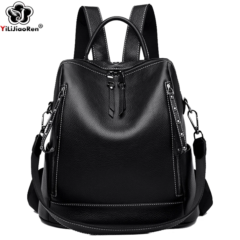 Mode En Cuir Véritable Sac À Dos En Cuir Véritable sac à dos Femelle Grande Capacité École Sac Simple D\'épaule Sacs pour Femmes Mochila