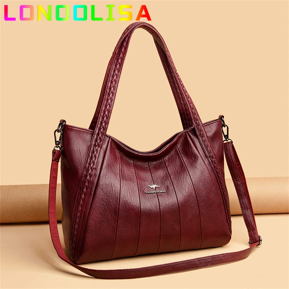 Bolsa de luxo de couro macio para mulheres, sacola casual para senhoras, bolsa de ombro grande, alça crossbody, patchwork feminino, novo designer