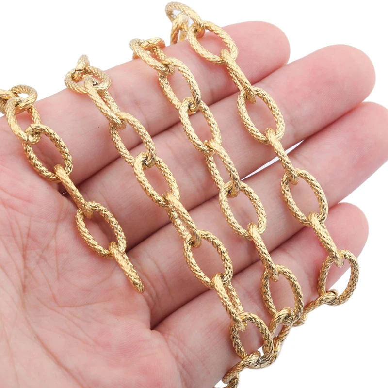 1Meter Stainless Steel Heavy Oval Textured Cable Link Chain 9x15mm Circle Rolo Chains for Punk Rock Jewelry Making Accessories