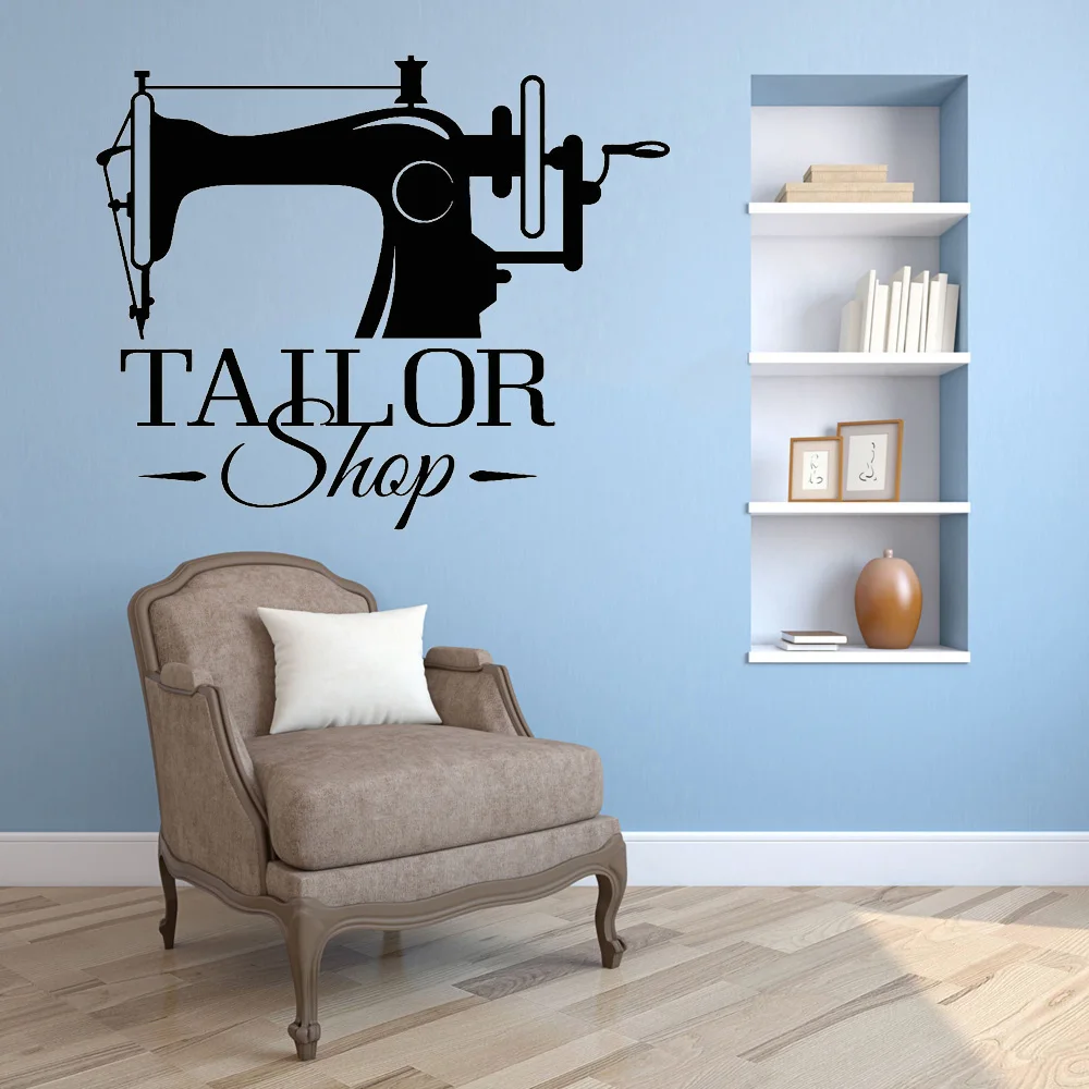 Tailor Shop Vinyl Wall Decal Sewing Fashion Design Seamstress Shop Window Wall Stickers Vintage Living Room Decoration