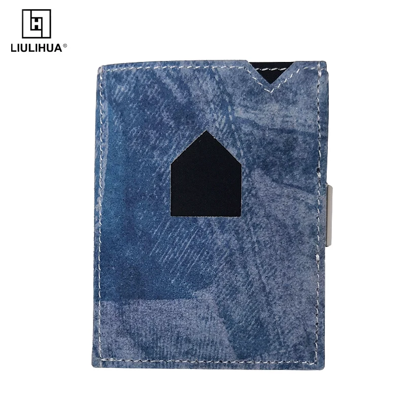 LIULIHUA Denim leather wallet women's 7 card slot card holder short tri-fold wallet