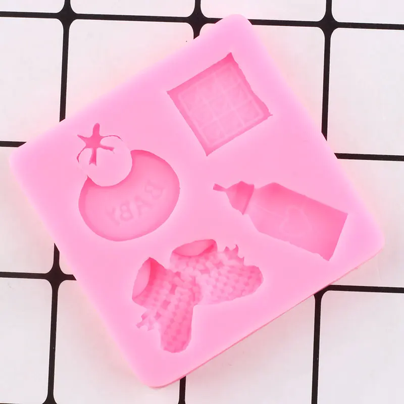 Baby Shower Party Silicone Mold Baby Shoes Fondant Molds Saliva Bottle Chocolate Candy Clay Resin Moulds Cake Decorating Tools