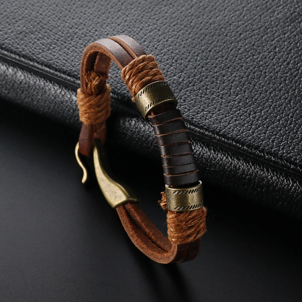 2024 Trend Jewelry Vintage Handwork Weave Winding Leather Bracelet Charm Jewelry Brown Cuff Bracelets For Women Pulseras