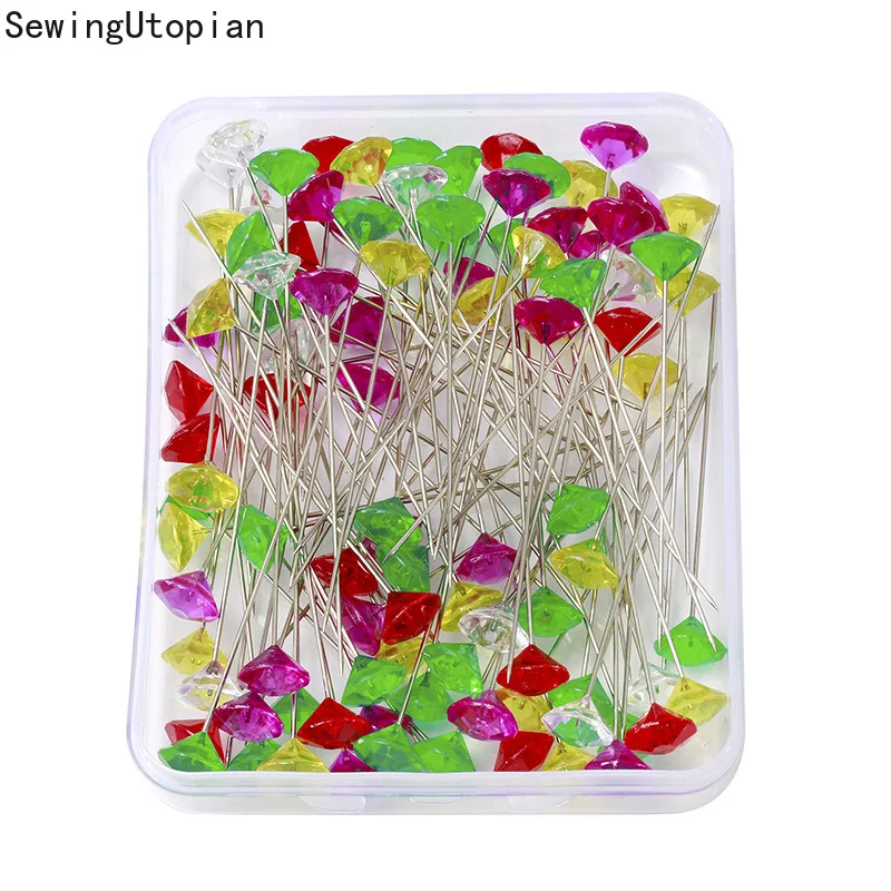 100PCS Sparkle Diamond Pins Crystal Head End Wedding Corsage Boutonniere Floral Bouquet Pin Sewing Needles with Clear Box
