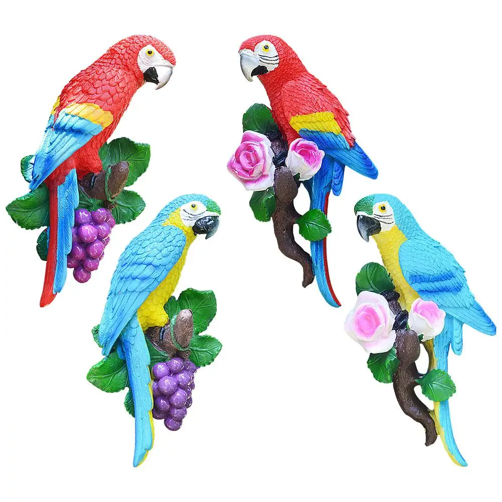 Hanging Parrot Statue Garden Decor Hand-painted Bird Sculpture Tree Decoration Resin Craft Wall Hanging Courtyard Ornament