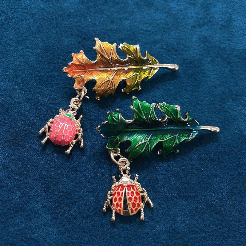 Muylinda Fashion Ladybug Leaf Brooch Enamel Insect Brooches and Plant Pins Scarf Bag Clothes Clip Accessories for Women