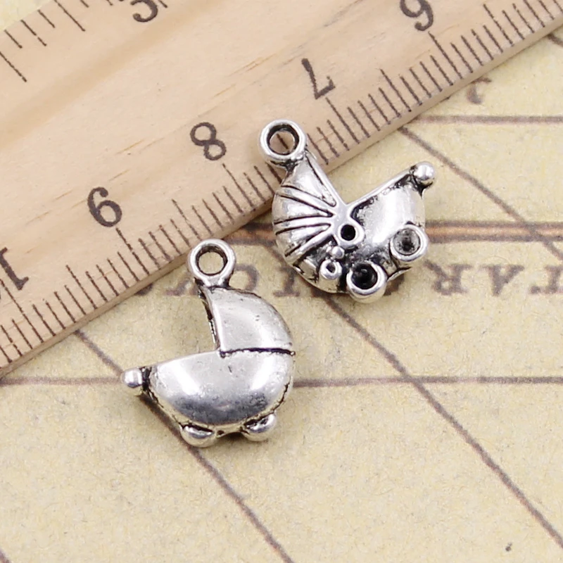 10 sztuk Charms 3D wózek Buggy wózek 16x13mm tybetański brąz srebrny kolor zawieszki antyczne tworzenia biżuterii DIY Handmade Craft wisiorek