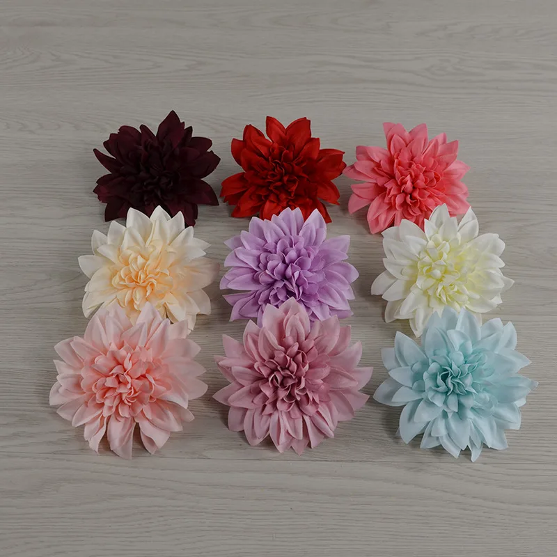 10pcs Simulation Dahlia Flower Wedding Road Guide Decoration Flower Head Woolen Cloth Chrysanthemum Hat Wreath with Flowers