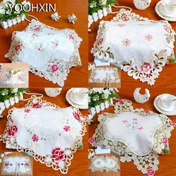 HOT rose flower embroidery table place mat cloth Christmas tea coaster placemat wedding kitchen Table decoration and accessories