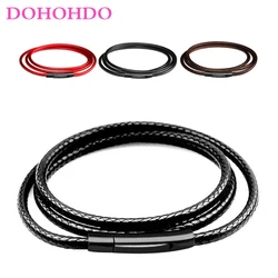 2mm 3mm marron noir rouge cuir cordon corde 40-80cm cuir collier pour femmes hommes Chocker acier inoxydable fermoir pour bijoux à bricoler soi-même