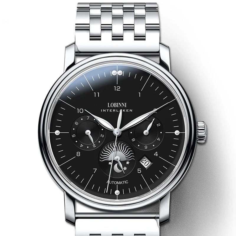 LOBINNI Top Marke Mechanische Uhr Saphirglas Wasserdicht 50M Edelstahl Automatische Uhr Luxus Datum Woche Männer Uhren