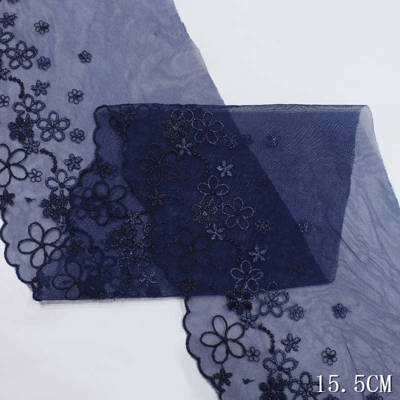 47Yards Dark Blue Flowers Embroidered Lace Trim Tulle Mesh Lingerie Underwear Clothes Bra Dress Sewing Fabric DIY Handcrafts