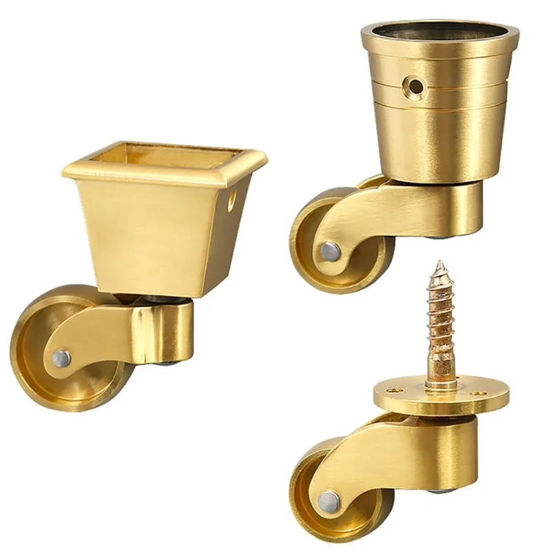 

4PCS/Lot Universal Caster Wheels 360 Degree Rotation Round/ Square Cup Brass Heavy Wheel Hardware Movable for Furniture Cabinet