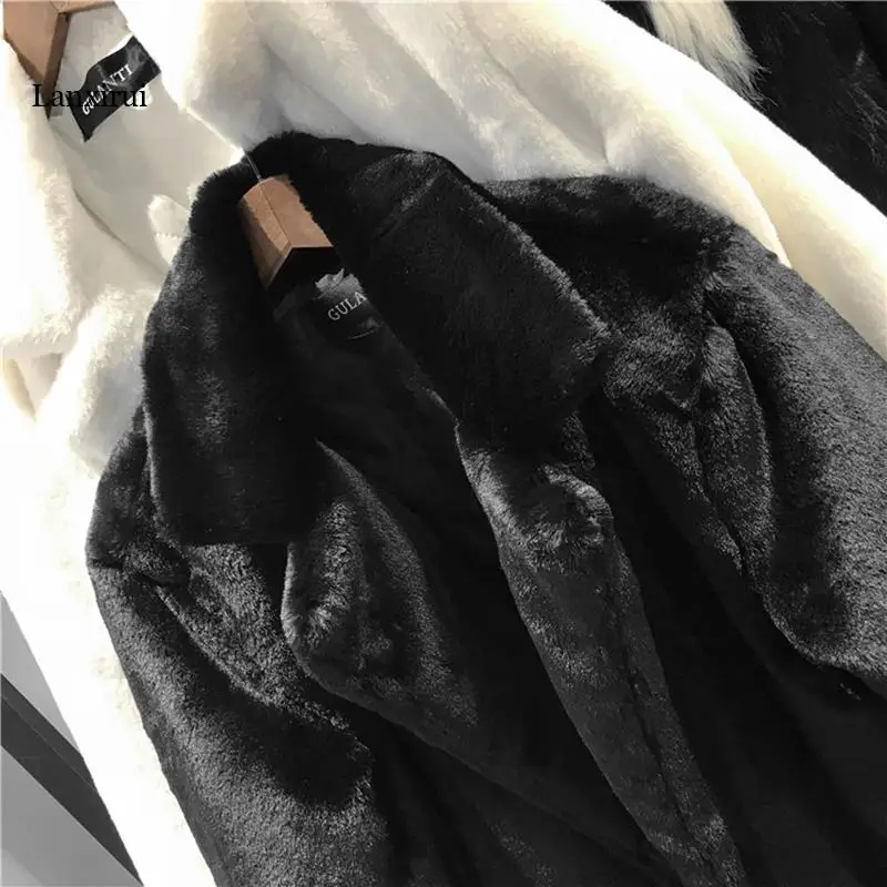 Vrouwen Herfst Winter Furry Warm Bont Bovenkleding Mode Losse Faux Bont Konijn Lange Jas Casual Verdikte Bontjas