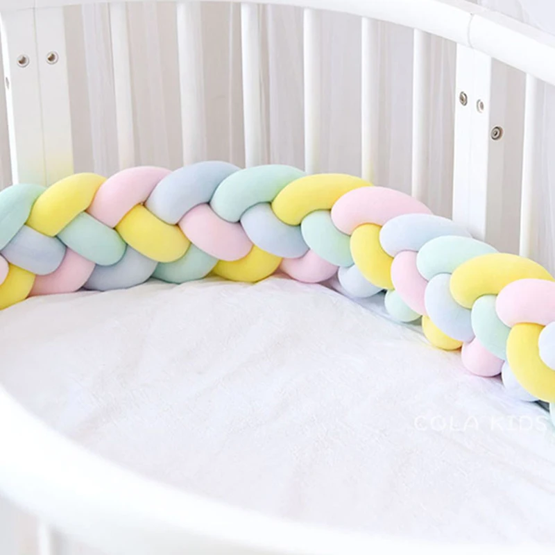 4M Long Crib Newborn Cotton Pure Weaving Plush Knotted 4 Braid Pillow Baby Bed Bumper Infant Protector Cot Kids Room Decor