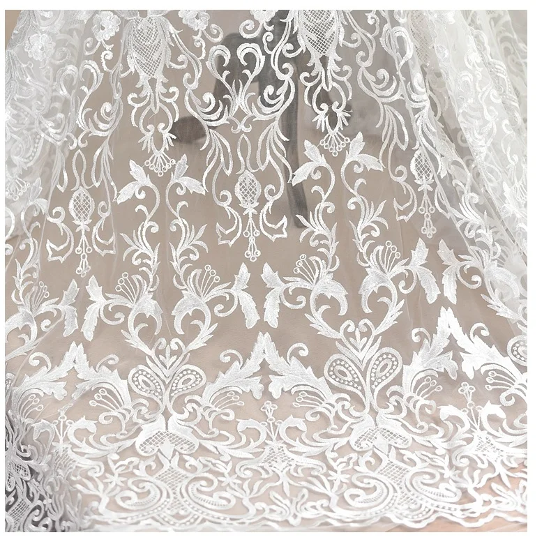 

European Style Embroidery Sequins Lace Fabric Wedding Dress Handmade Diy Material Clothing Decoration Mesh Fabric