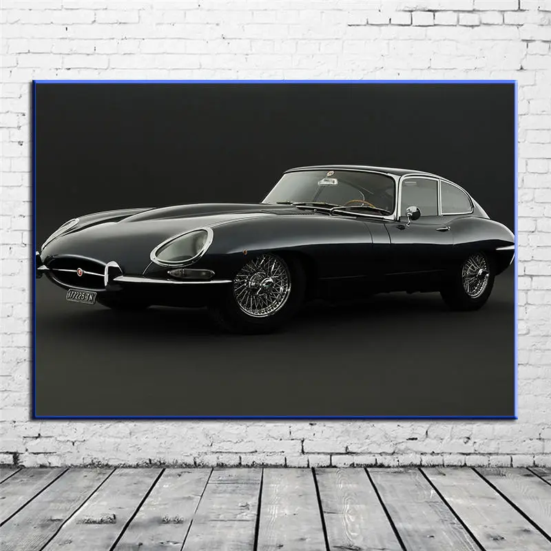 Jaguar E-Type Black Car Retro Sportcars Posters Canvas Prints Wall Art Paintings for Home Decor Living Room Decorations Unframed