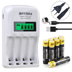 Batmax AA bateria AAA + biały inteligentny 4-gniazda LCD ładowarka dla AA i AAA Ni-MH akumulator