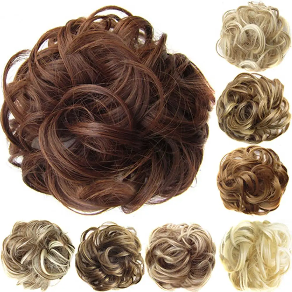 Synthetic Messy Hair Bun Chignon Donut Scrunchies Fake Hair Bands Curly Ponytail Elastic Hair Rope Hair Extensions Accessories