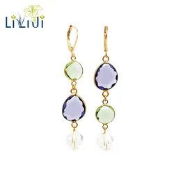 Lii Ji Unique Crystal Quartz 925 Sterling Silver  Gold Color Long Dangle Earrings