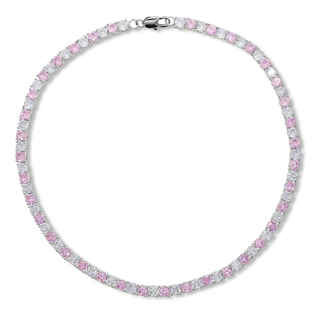 Pink White Iced Out 5A CZ 5mm Tennis Chain Necklace Two Tone Color