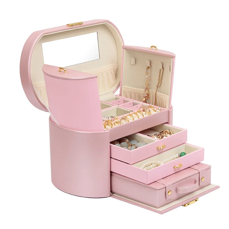 

European Jewelry Box with Lock Jewelry Box Wooden Watch Storage Box Large Jewelry Bag Gift Box Multi-Layer Makeup Organizer